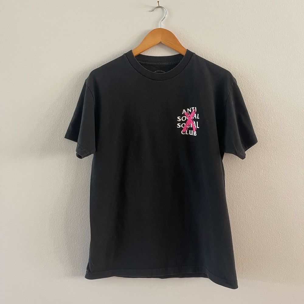 Anti Social Social Club Black Tee with Pink Logo